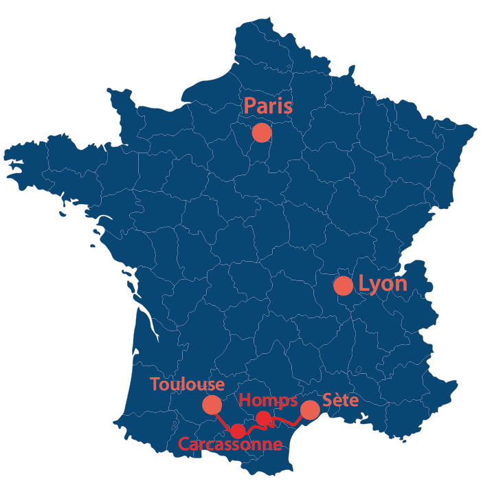 Situation géographique du Canal du Midi en France