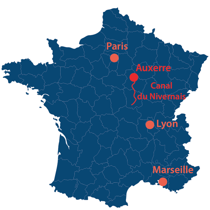 Situation géographique du Canal du Nivernais en France