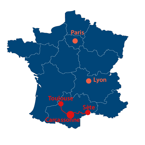 Situation géographique du canal du Midi en France